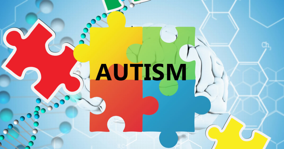 Image of autism awareness month and dna strand