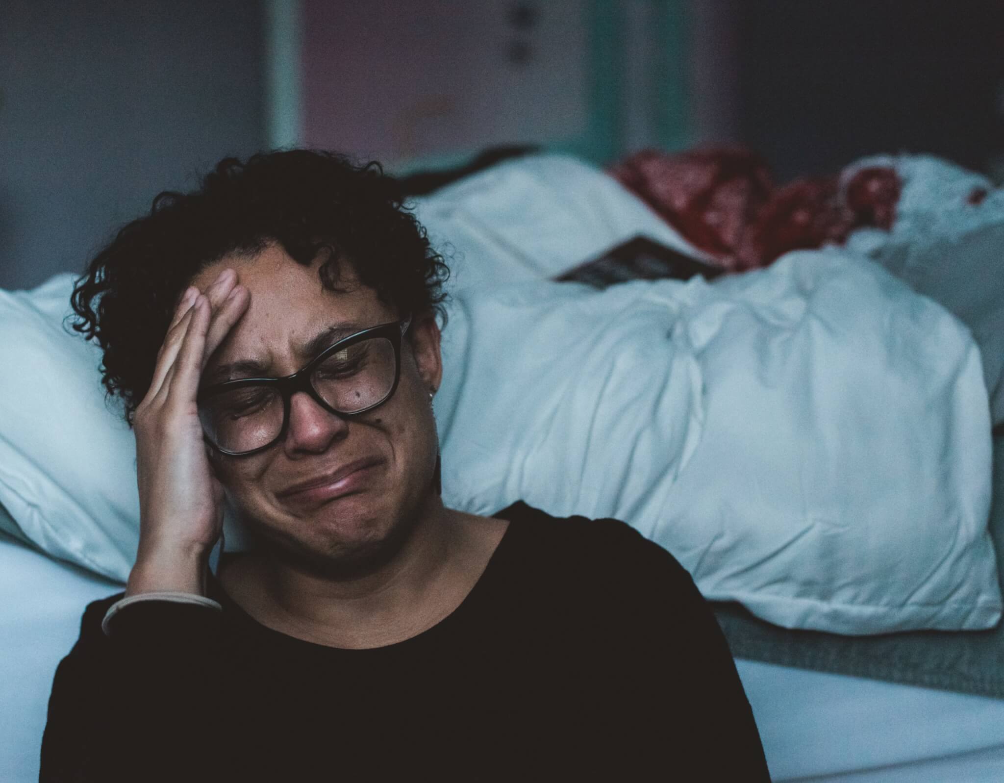 Sad woman crying, battling depression