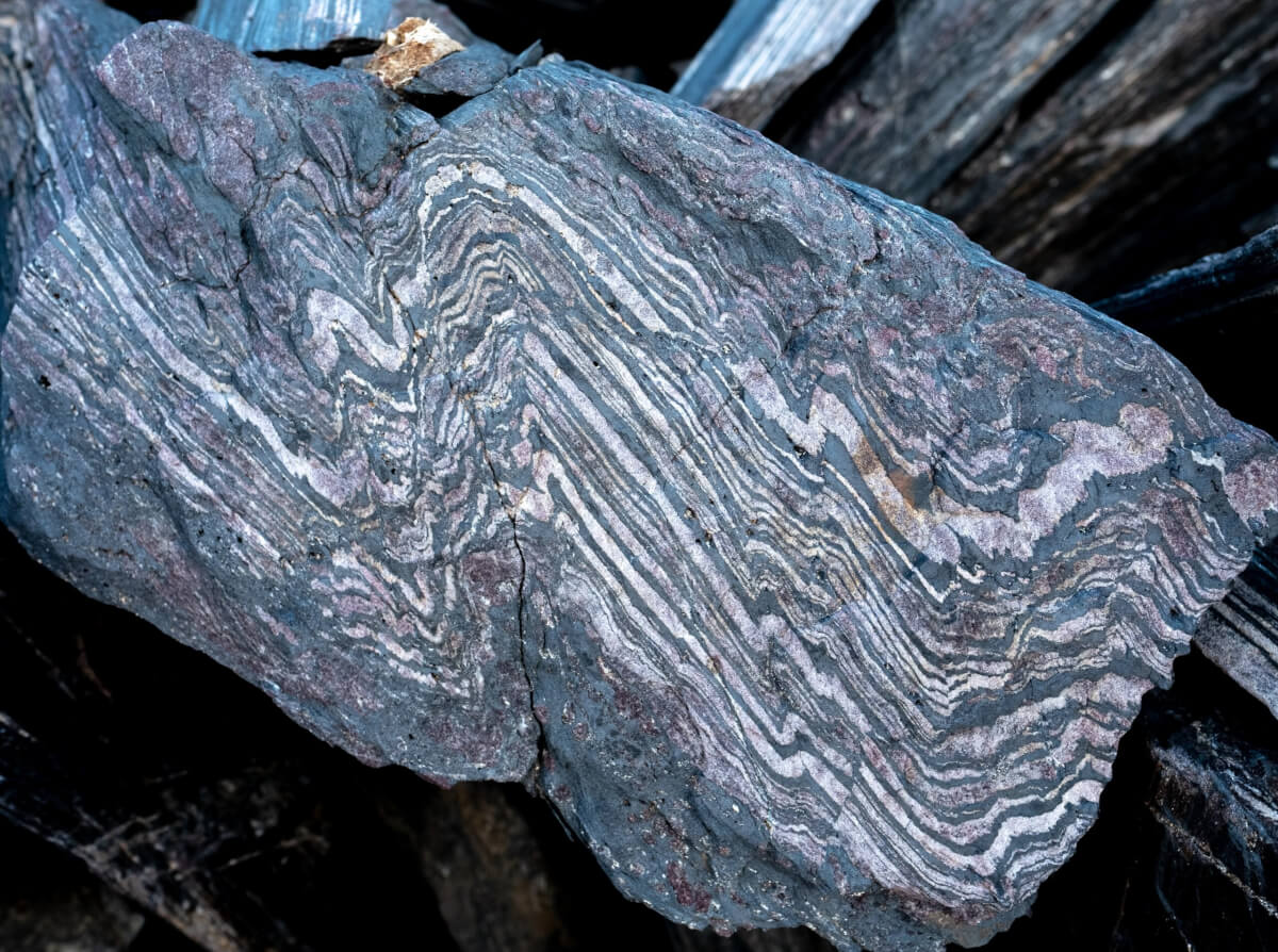 An example of the 3.7 billion year old banded iron formation that is found in the northeastern part of the Isua Supracrustal Belt.