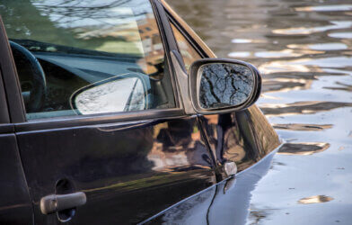 Submerged car in water