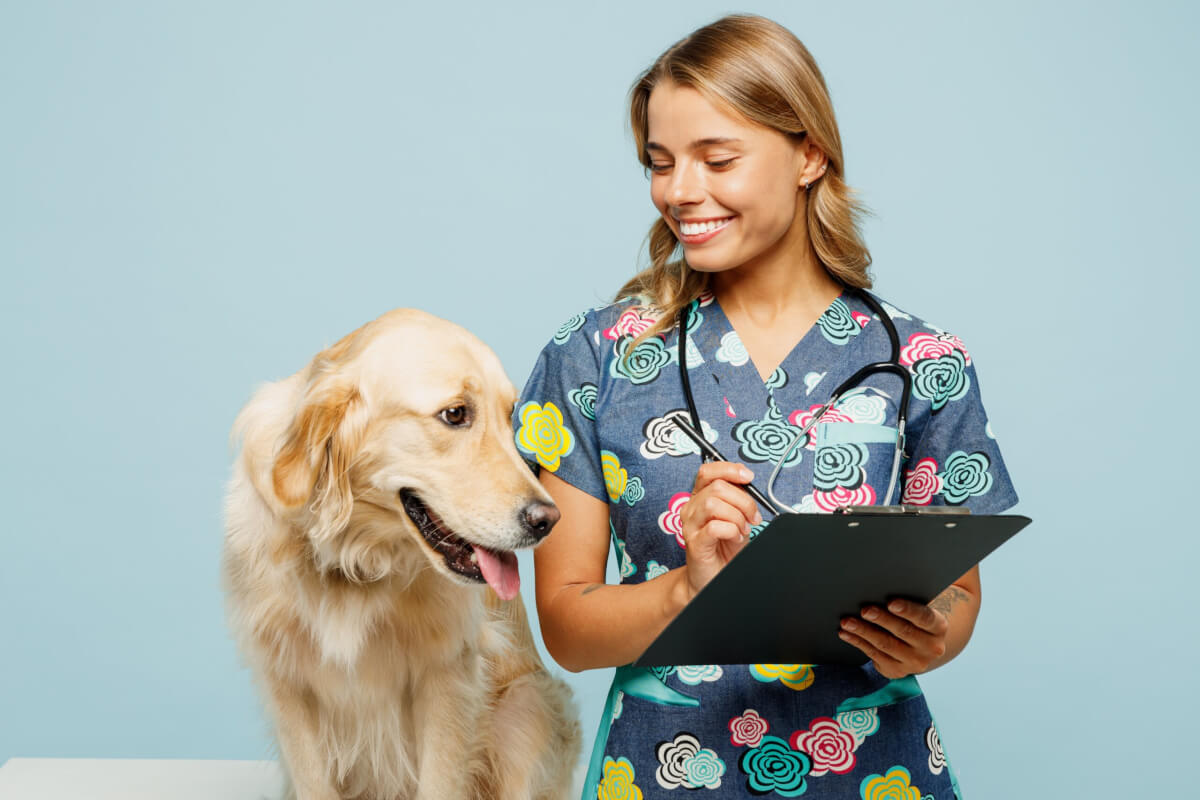 Veterinarian with cute dog